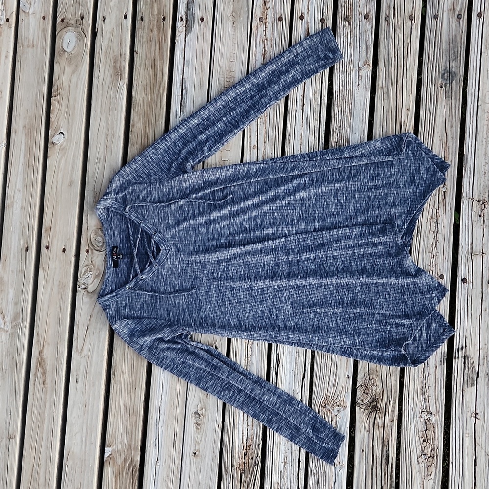 Heather Blue Criss Cross Grommet Neckline Swing Tubic Top Size Small